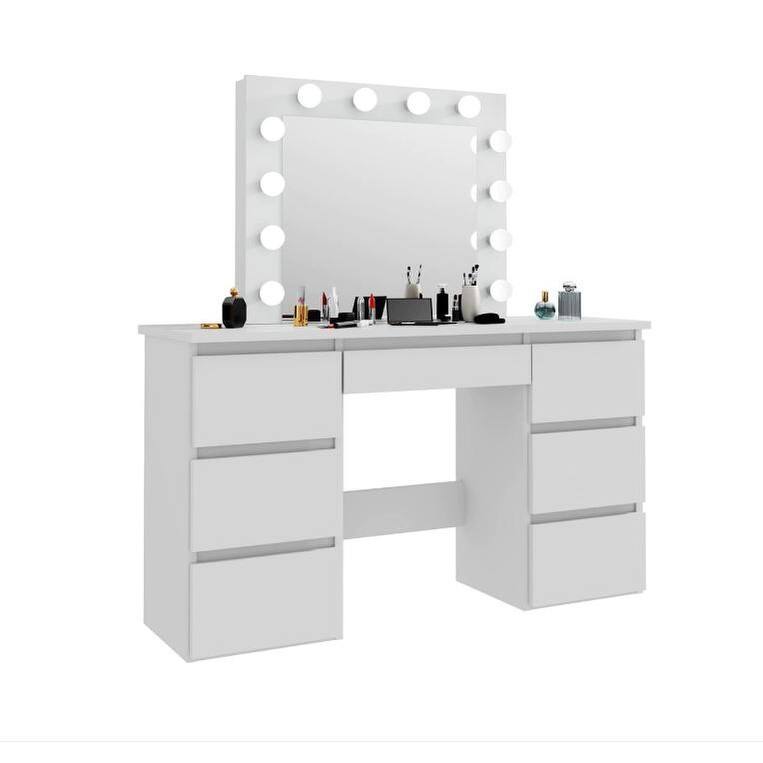 VibeCore SABRINA Hollywood Lights Makeup Vanity + Stool Product View With Products On It