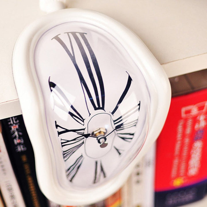 VibeCore Salvador Dali's Melting Clock in White, captured in a close-up, highlighting its surreal, draped design and sleek finish for a unique and artistic decor piece.