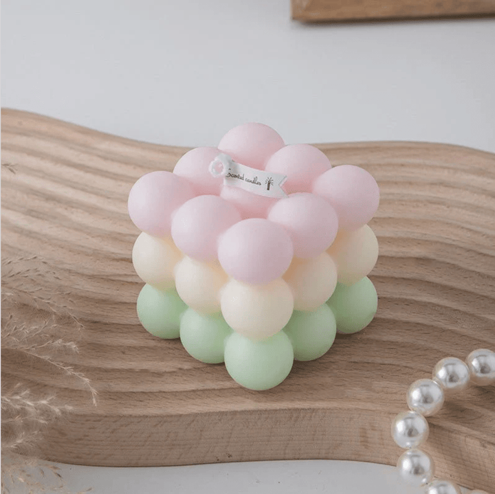 Scented Gradient Bubble Cube Candle Pastel Green with soft gradient color