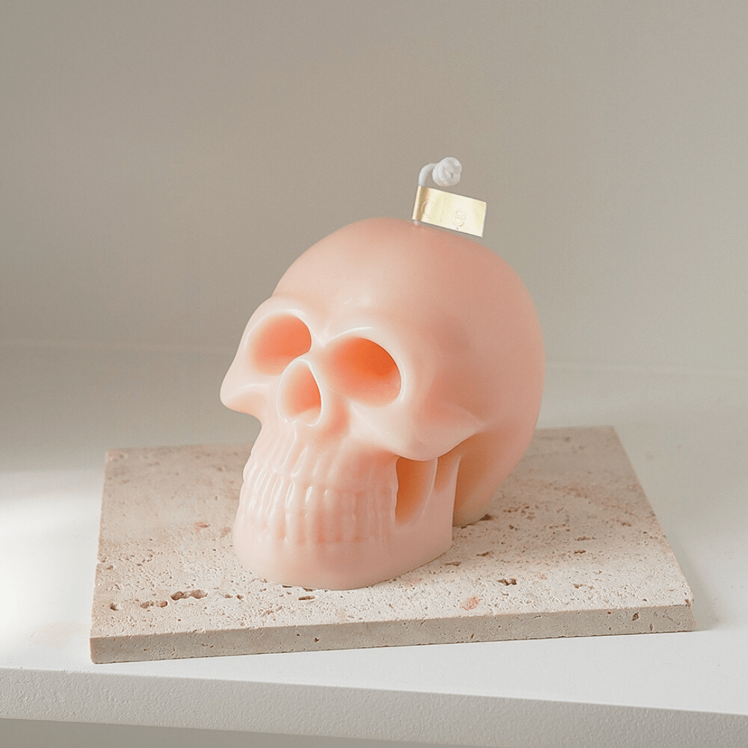 Rose scented skull candle, featuring a bold, striking design and captivating fragrance, perfect for adding an edgy yet unique touch to your room decor.