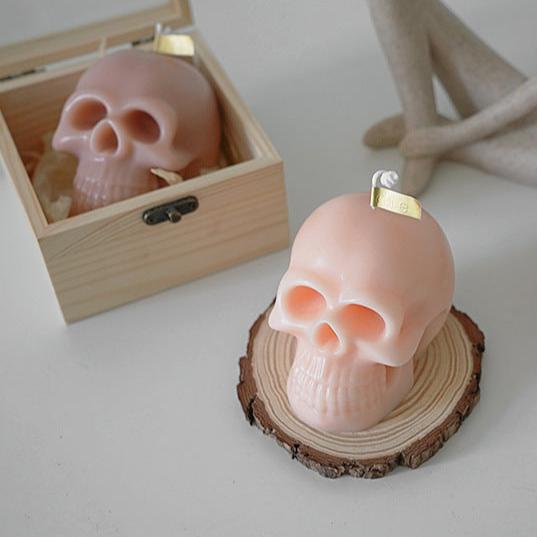 Rose and mauve scented skull candles, featuring bold, striking designs and captivating fragrances, perfect for adding an edgy yet unique touch to your room decor.