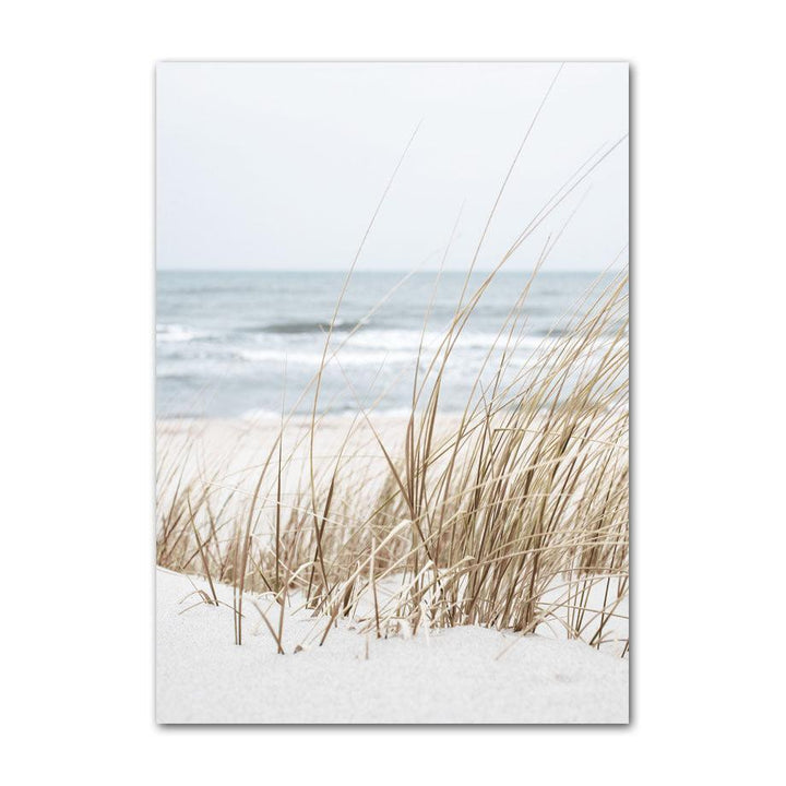VibeCore Sea Life Canvas Prints Option A: Close up of grass in sand on beach