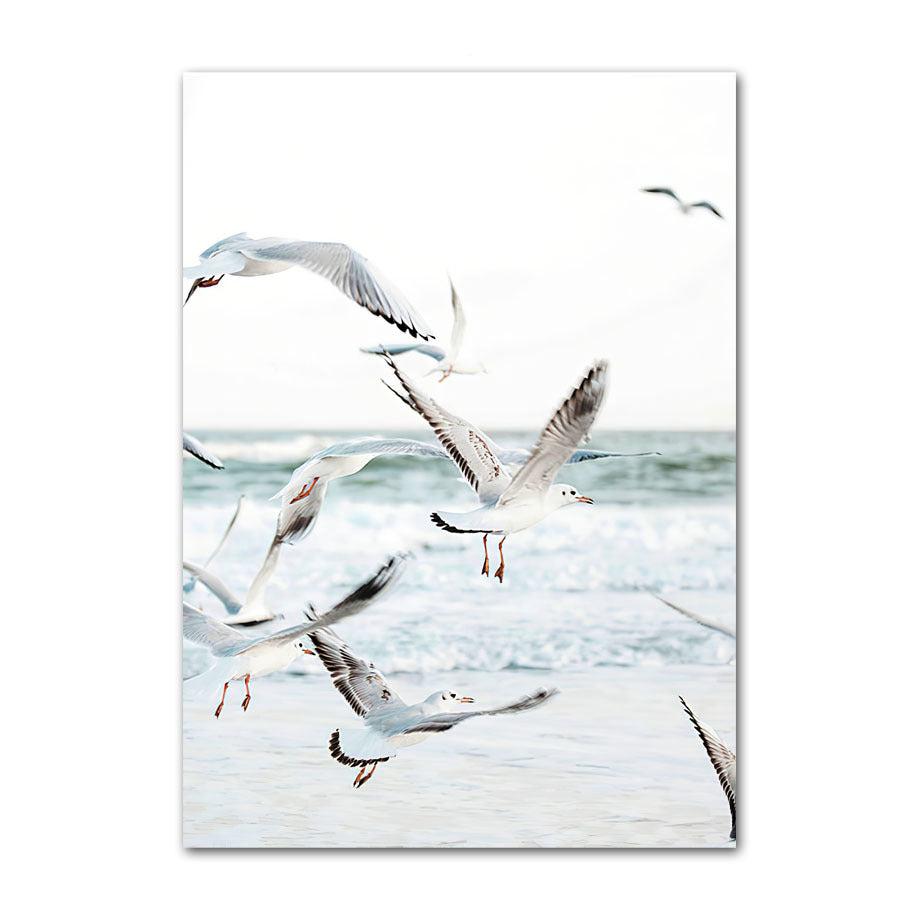 VibeCore Sea Life Canvas Prints Option D: Seagulls flying on beach