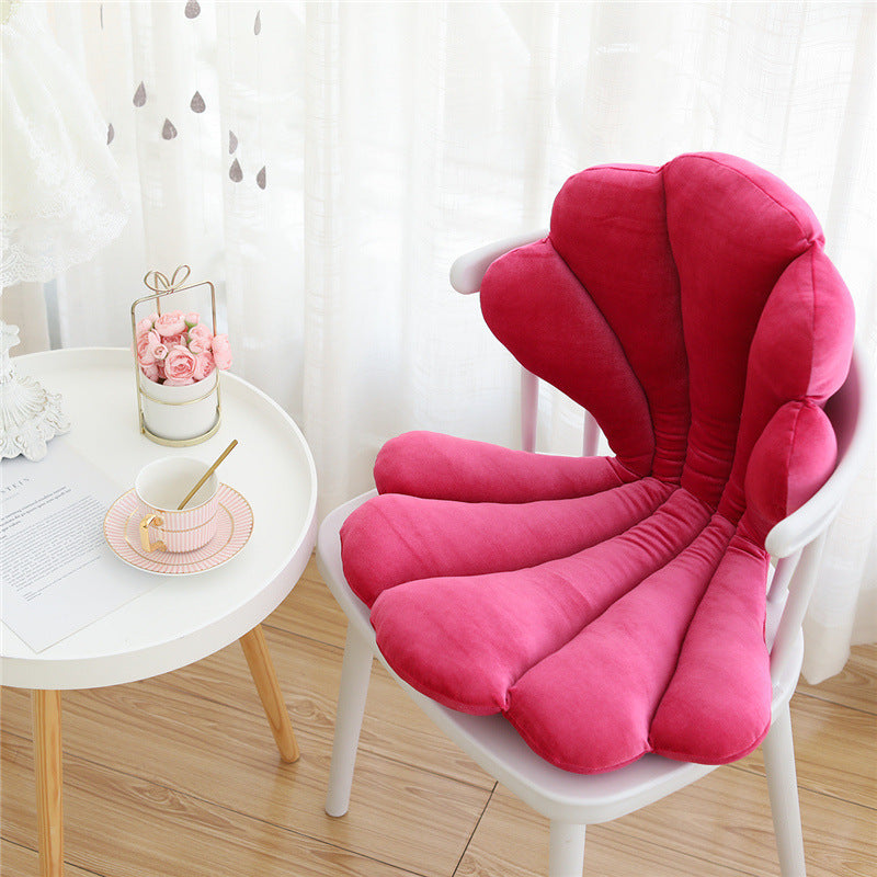 VibeCore Seashell Seat Cushion in Rose Red. This cushion features a cute seashell design, crafted from soft velvet plush fabric and filled with PP cotton for a cozy, comfortable feel. Perfect for adding a warm, playful touch to your seating area.