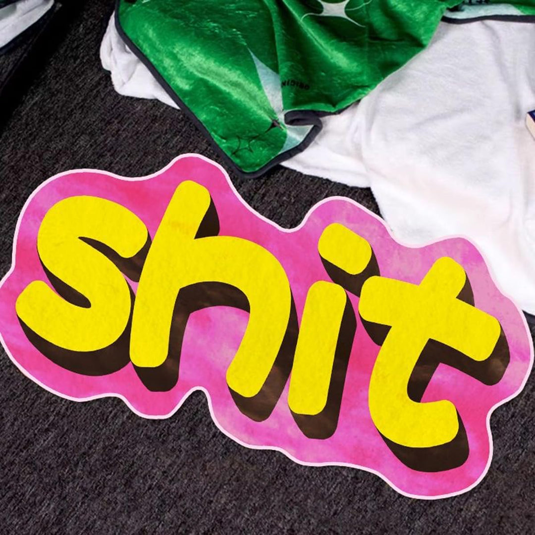 VibeCore Shit Accent Rug featuring bold design and cheeky message, ideal for adding a fun, edgy touch to living rooms, bedrooms, or dorms. This soft, fluffy rug includes an anti-slip bottom for safety and easy maintenance, making it a stylish and practical choice for any space.