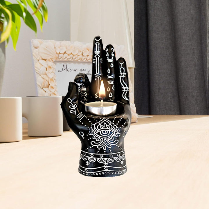 VibeCore Spiritual Hand Candle & Incense Holder Seeing Eye design, handcrafted from durable resin, offering dual functionality to hold both candles and incense, bringing a mystical and serene touch to your space.
