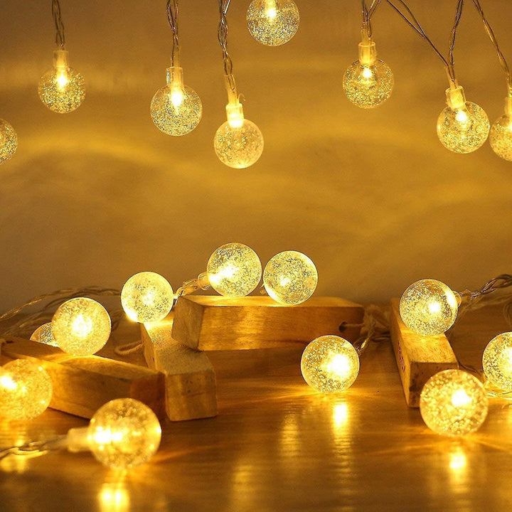 VibeCore Starry Bulbs String Lights close-up – detailed view of warm white LED bulbs, perfect for aesthetic room decor.