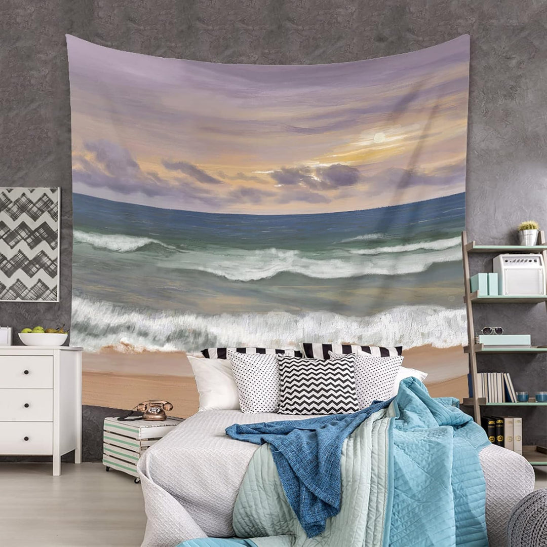 VibeCore Sunset On The Beach Tapestry In Bedroom