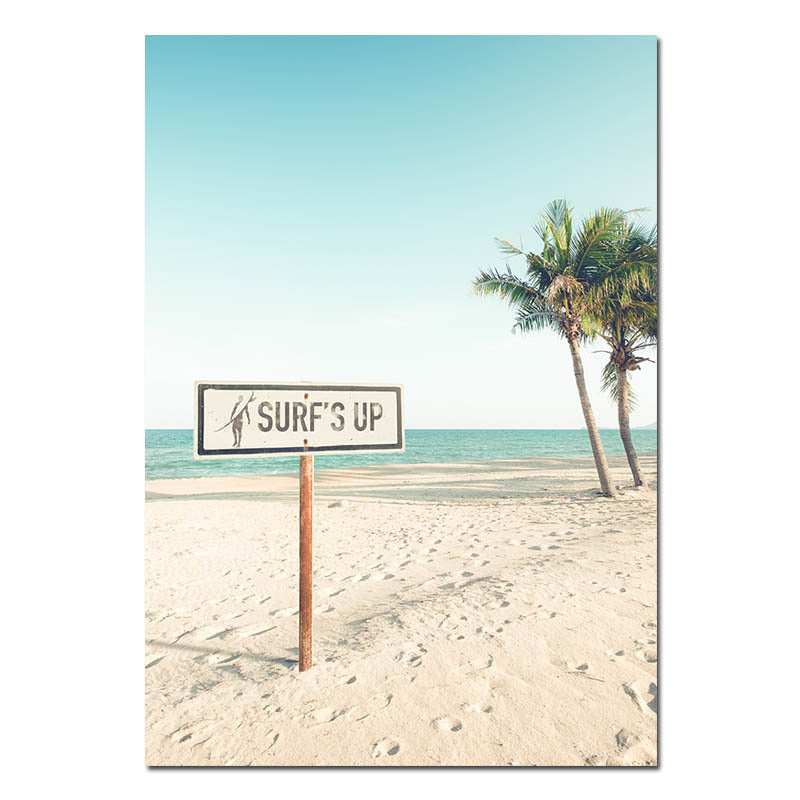 VibeCore Surf's Up Canvas Prints Option B: Surfs Up Sign on beach