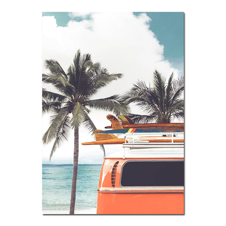 VibeCore Surf's Up Canvas Prints Option C: Van on the beach with surf boards on it