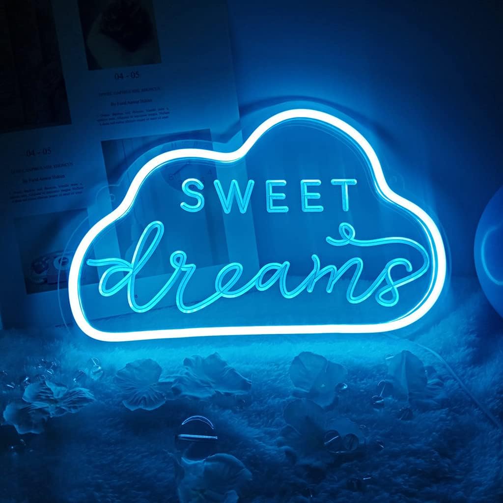 VibeCore Sweet Dreams Neon Light Blue Leaning Against Wall Front View