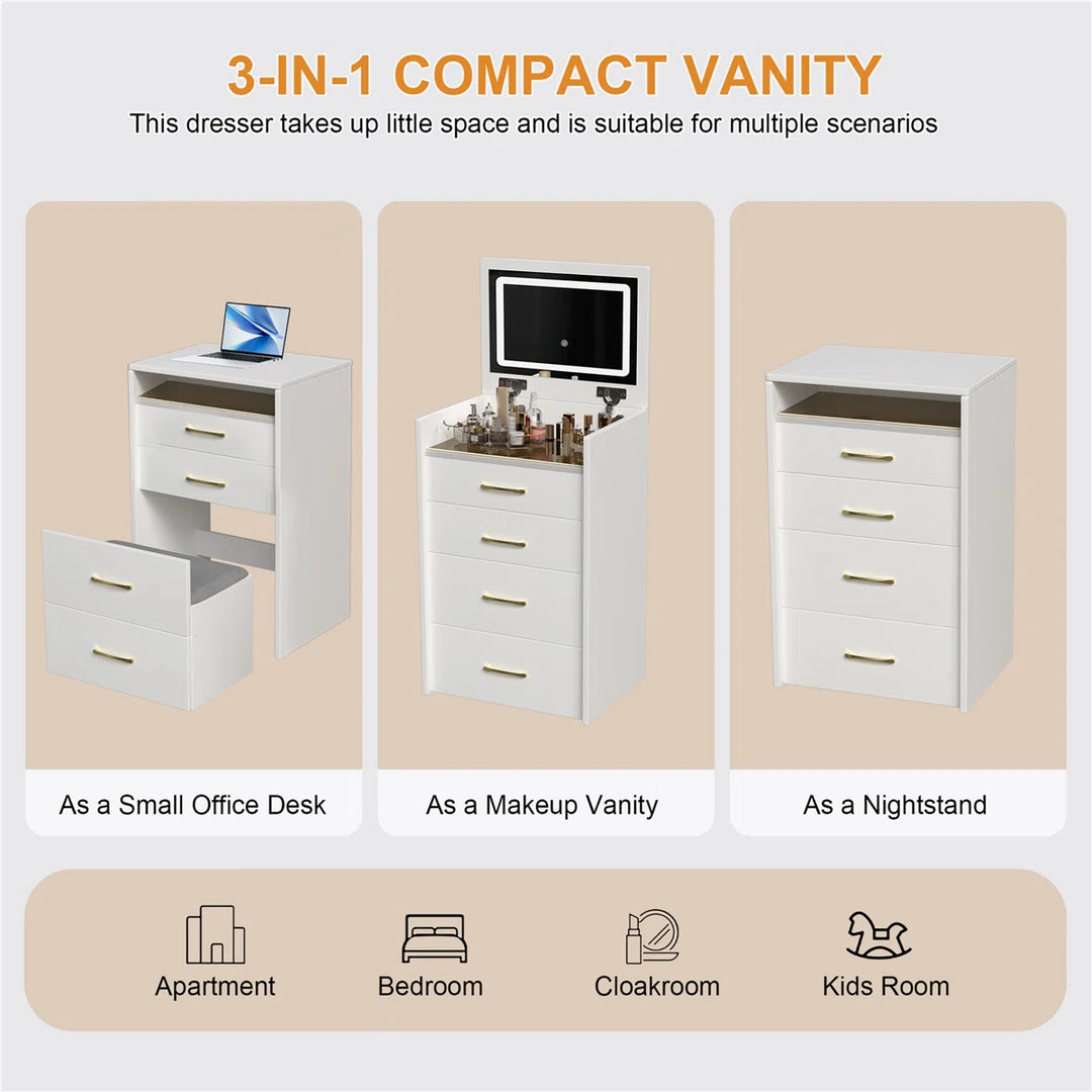 VibeCore THEIA 3-In-1 Flip-Top Makeup Vanity 3-in-1 Features