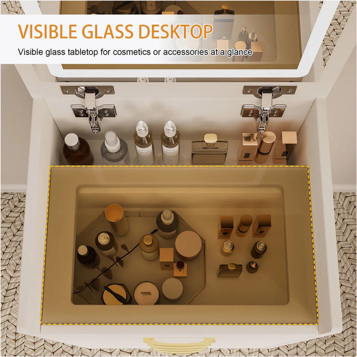 VibeCore THEIA 3-In-1 Flip-Top Makeup Vanity Glass Desktop Feature