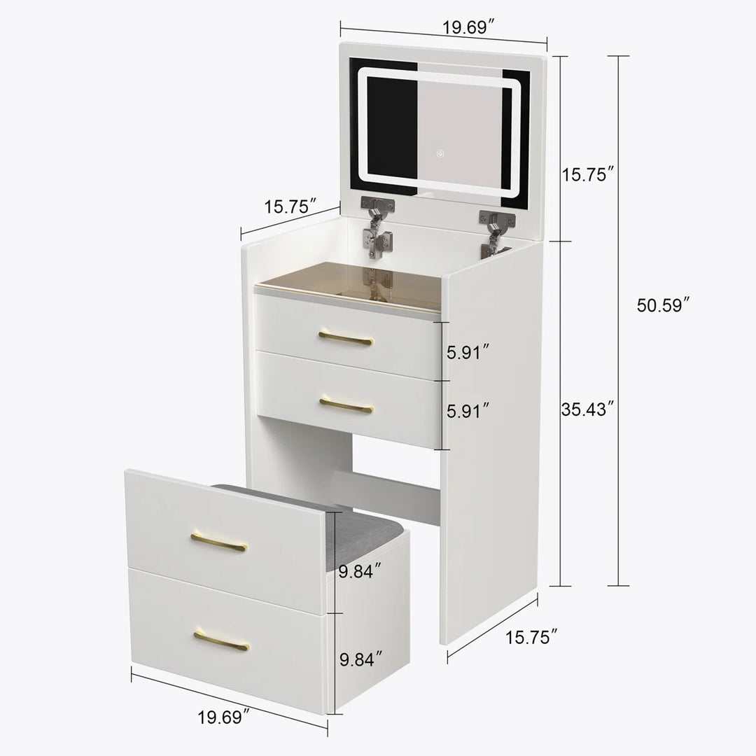 VibeCore THEIA 3-In-1 Flip-Top Makeup Vanity Product Size
