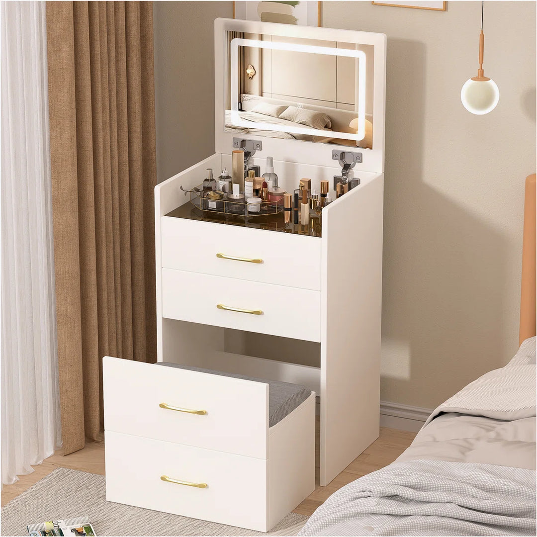 VibeCore THEIA 3-In-1 Flip-Top Makeup Vanity With Stool Out