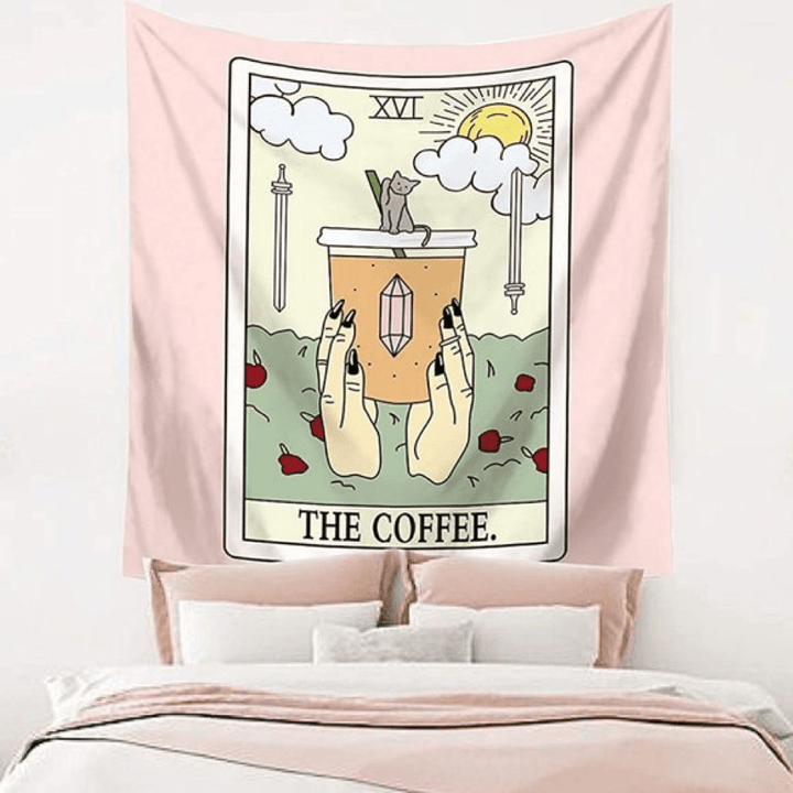 VibeCore The Coffee Tarot Tapestry Behind Bed