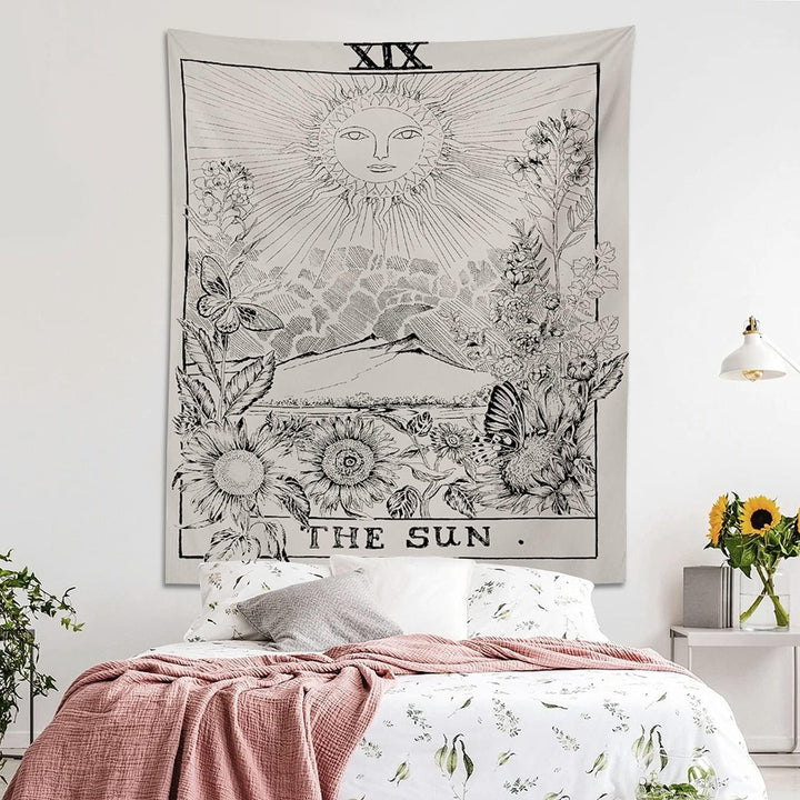 VibeCore The Sun Tarot Card Tapestry On Wall In Bedroom