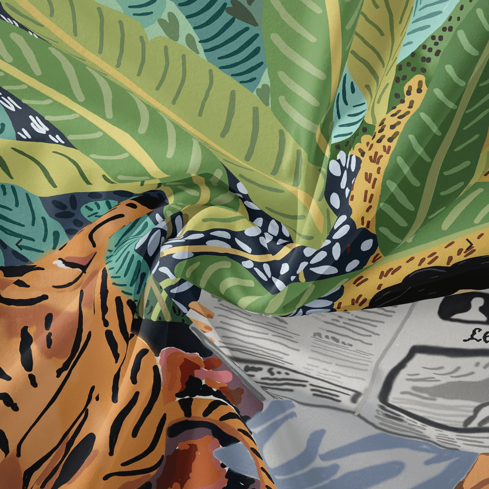 VibeCore Tiger Lounge Tapestry Material Close Up