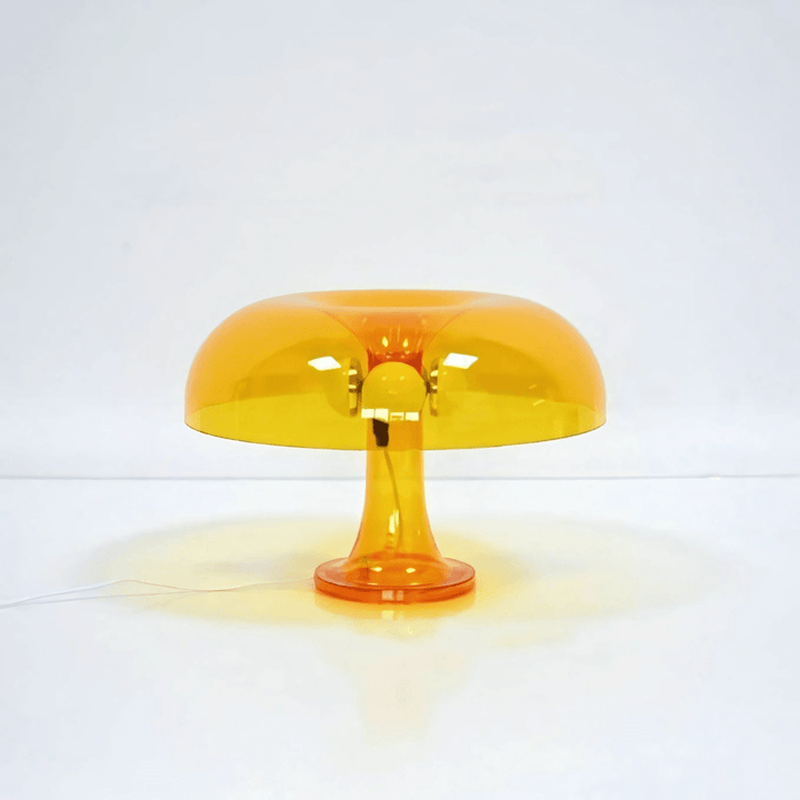 VibeCore Transparent Vintage 60s Mushroom Lamp in orange, unlit, featuring a retro design with a minimalist and stylish look, ready to add a vibrant pop to any space.