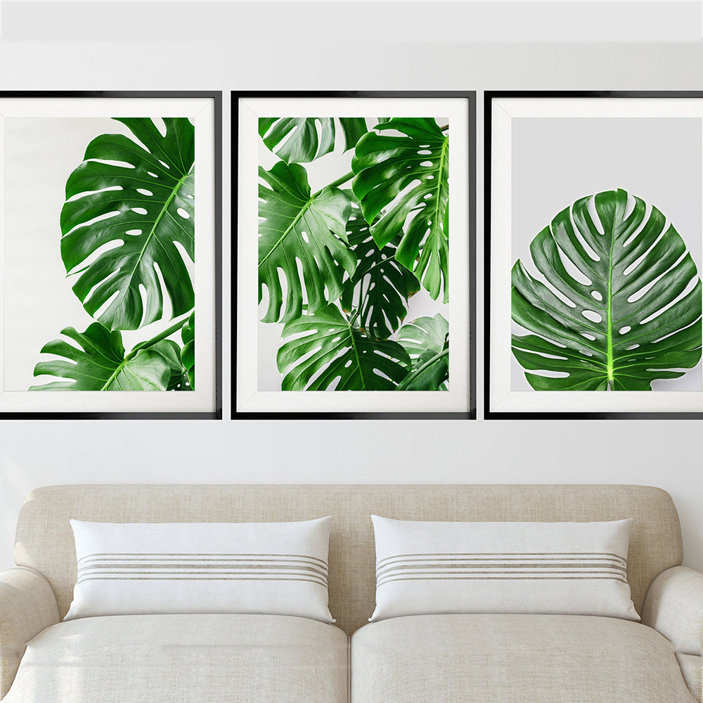 VibeCore Tropical Leafs Canvas Prints Framed Above Bed