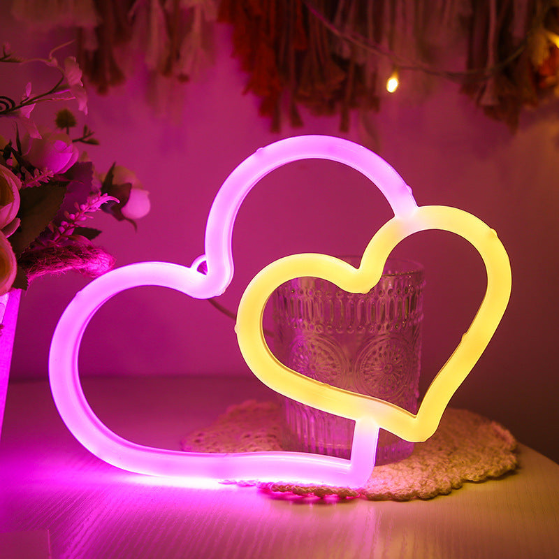 VibeCore Two Hearts Neon Light Pink and Yellow