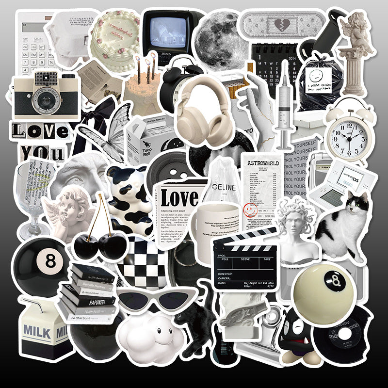 VibeCore Urban Alt Stickers Another Square Cluster featuring 30 bold black and white alternative aesthetic designs. Perfect for adding an edgy, urban touch to laptops, phones, and water bottles.
