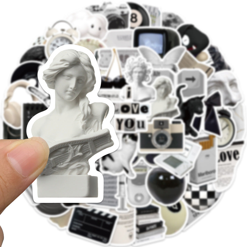 VibeCore Urban Alt Stickers close-up of a marble statue sticker. Features bold black and white alternative aesthetic design, perfect for personalizing laptops, phones, and more.
