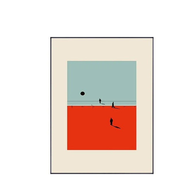 VibeCore Urban Solitude Canvas Prints Option A: Blue and red with silhouettes walking