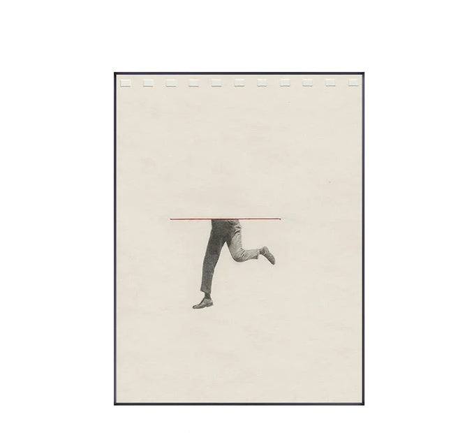 VibeCore Urban Solitude Canvas Prints Option B: Half bottom of man coming out of red line on beige background