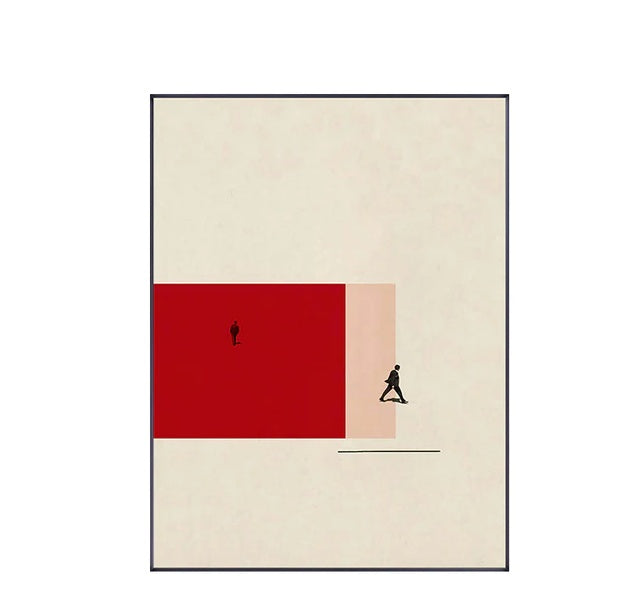 VibeCore Urban Solitude Canvas Prints Option E: Red and pink rectangle with silhouettes walking 
