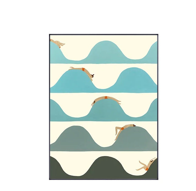 VibeCore Urban Solitude Canvas Prints Option H: Wavy waves with swimmers