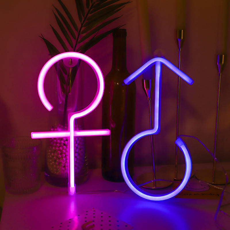 VibeCore Venus/Mars Symbol Neon Light Pink and Blue Leaning Against Decor
