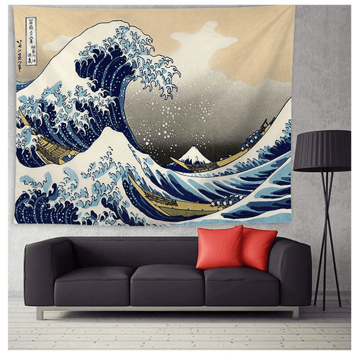VibeCore VibeCore The Great Wave Tapestry Behind Couch