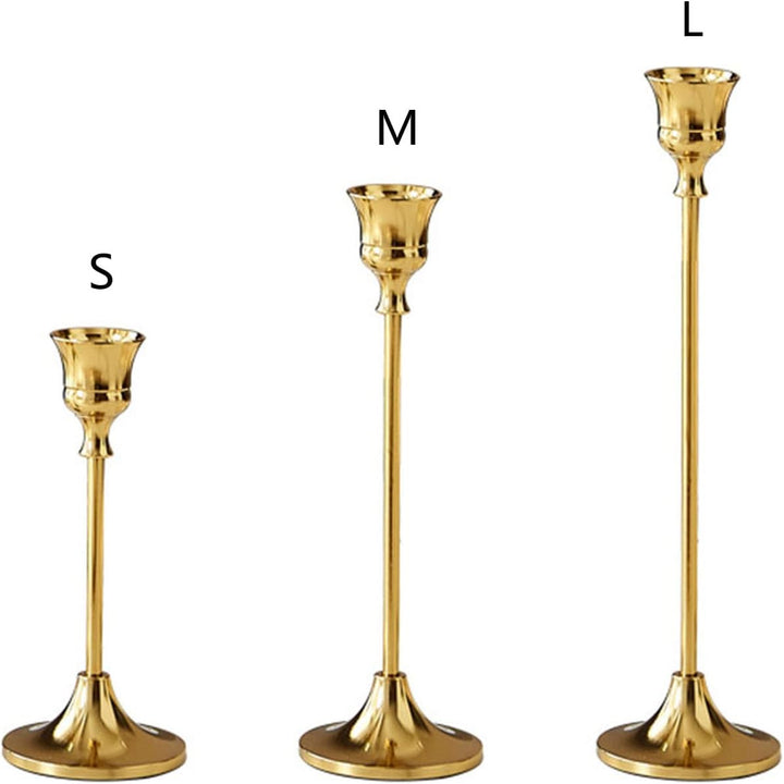 VibeCore Vintage Golden Candle Holder, available in all 3 sizes, crafted from high-quality iron and brass with a sleek golden finish, perfect for adding European charm and elegance to any space.