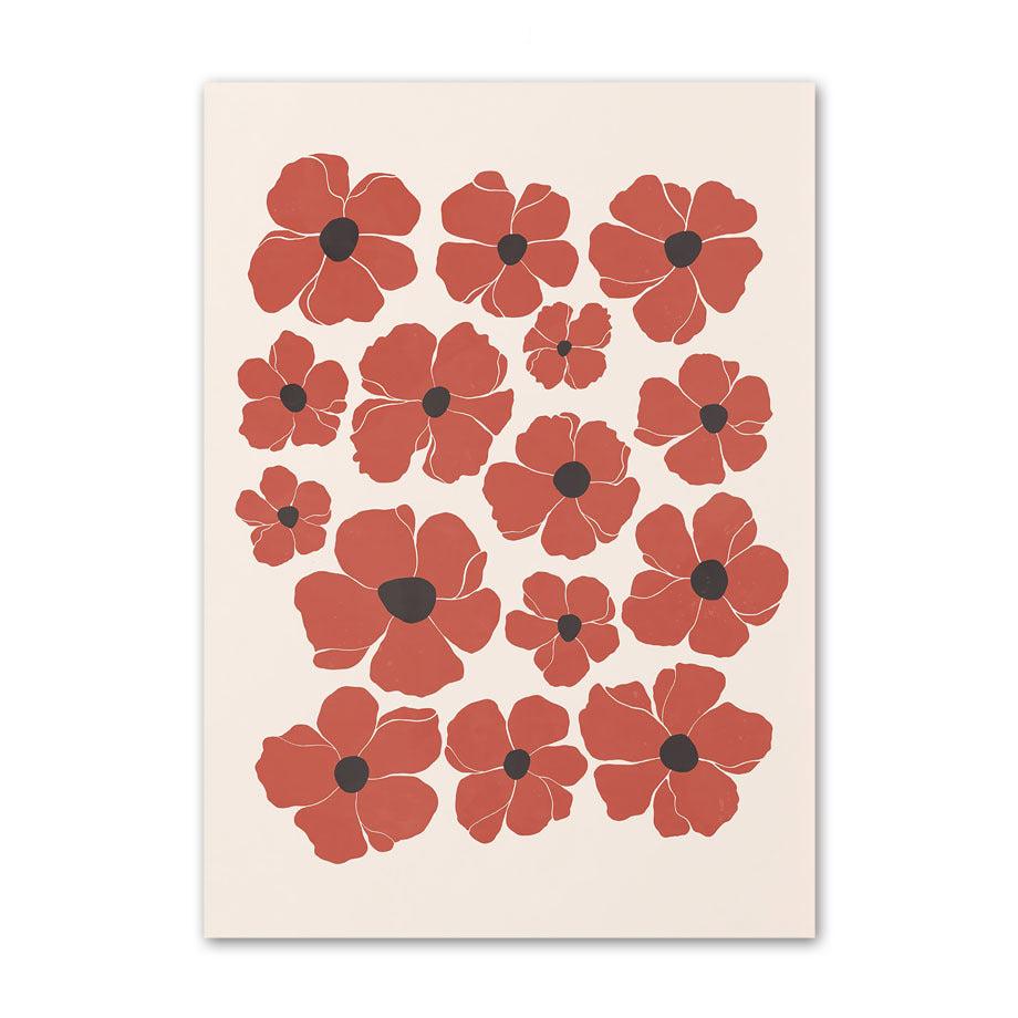 VibeCore Warm Floral Hues Canvas Prints Option F - Red poppies on beige background.