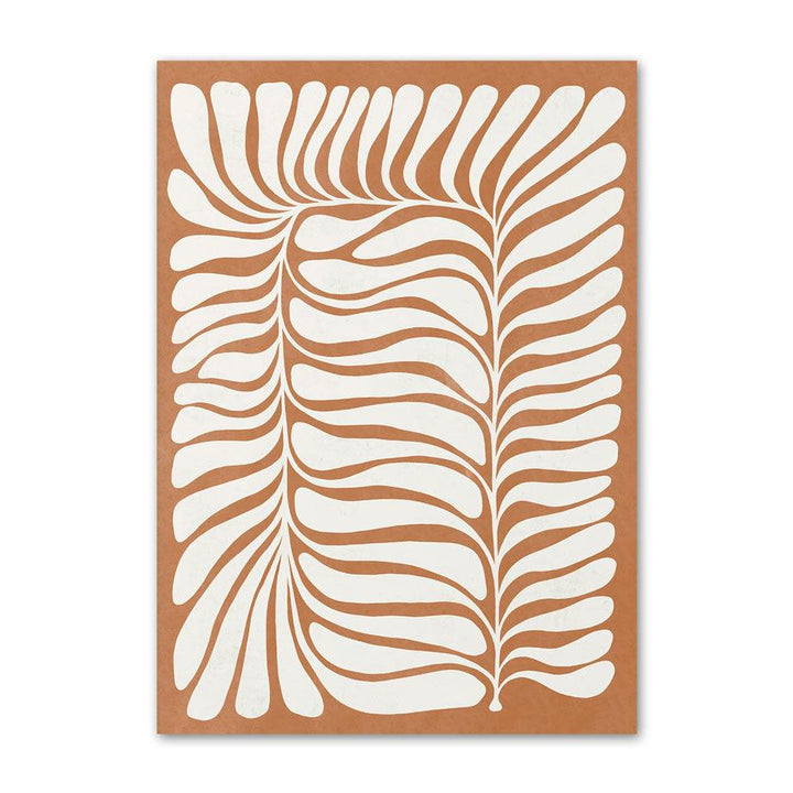 VibeCore Warm Floral Hues Canvas Prints Option H - Abstract white floral design on warm brown background.