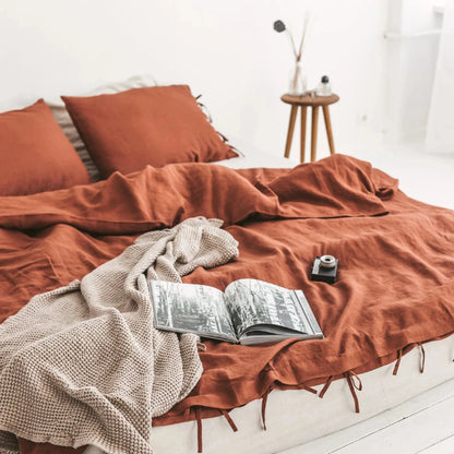 VibeCore Warm Tones Pure Linen Duvet Cover Set Burnt Orange
