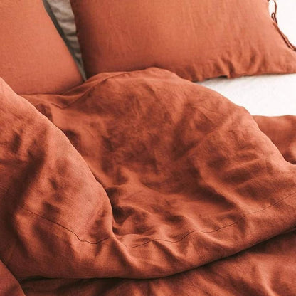 VibeCore Warm Tones Pure Linen Duvet Cover Set Burnt Orange Close Up