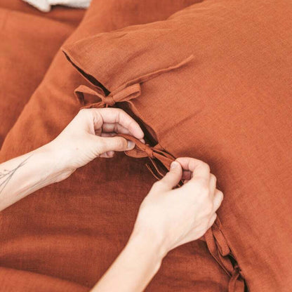 VibeCore Warm Tones Pure Linen Duvet Cover Set Burnt Orange Pillowcase