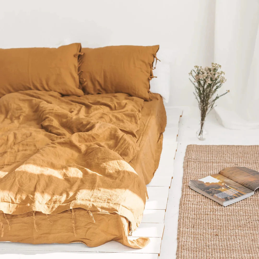 VibeCore Warm Tones Pure Linen Duvet Cover Set Camel