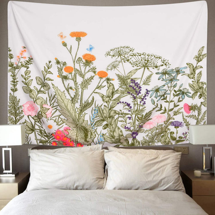 VibeCore Wildflowers Tapestry On Bedroom Wall