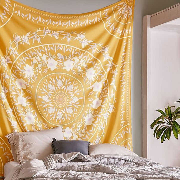 VibeCore Yellow Mandala Tapestry In Bedroom