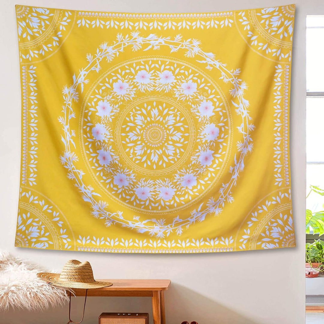 VibeCore Yellow Mandala Tapestry On Wall