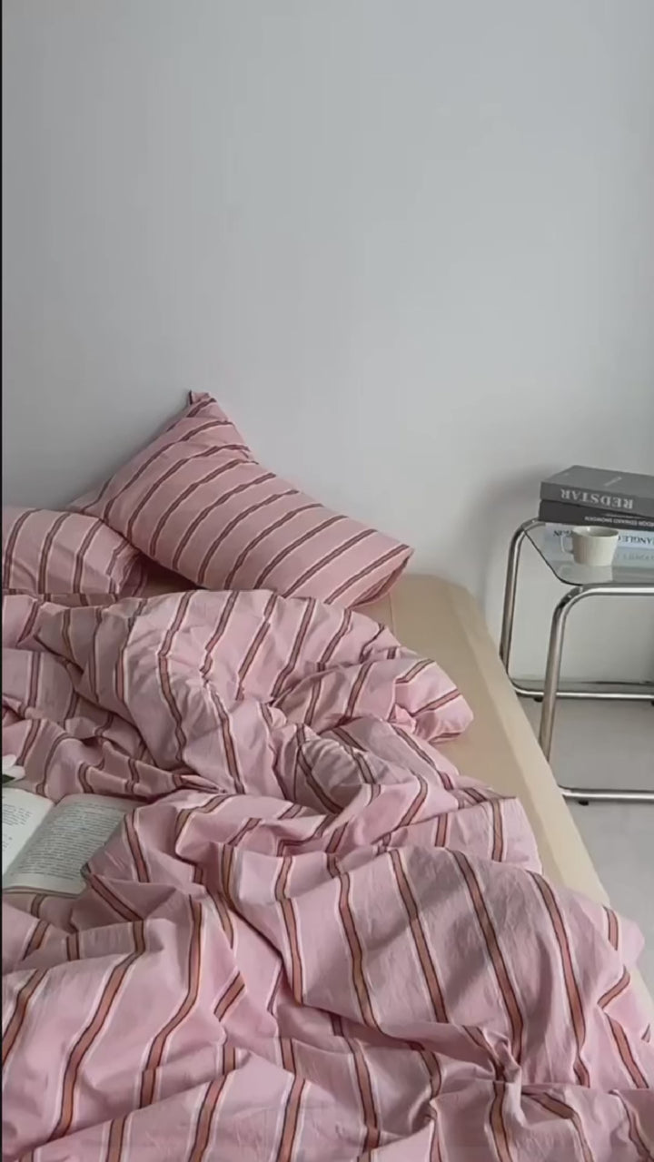 Pink Stripe Duvet Cover Set