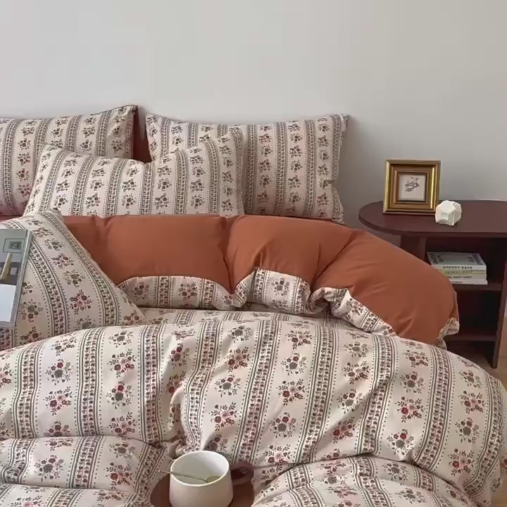 Retro Terracotta Floral Duvet Cover Set