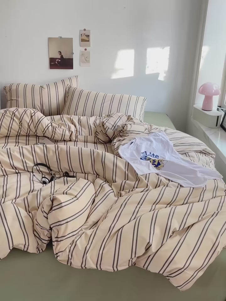 Beige Urban Stripe Duvet Cover Set