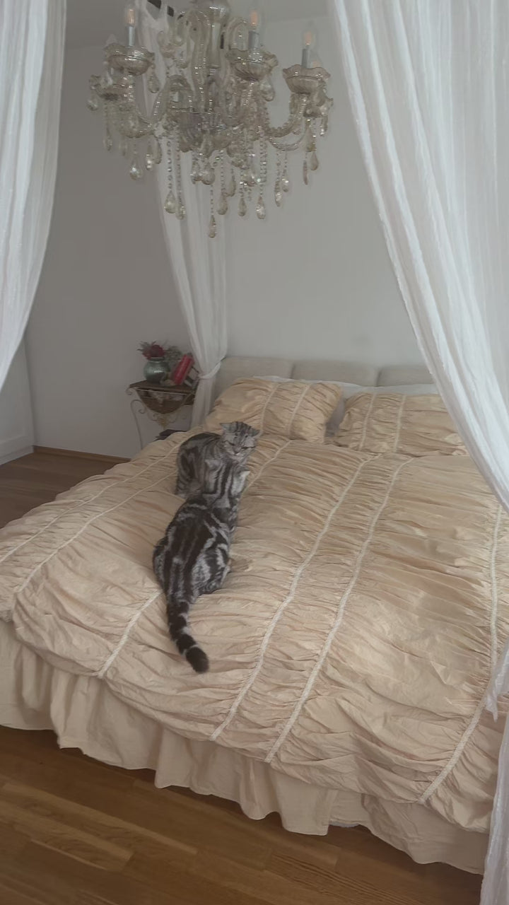 Royal Cream Beige Ruched Duvet Cover Set