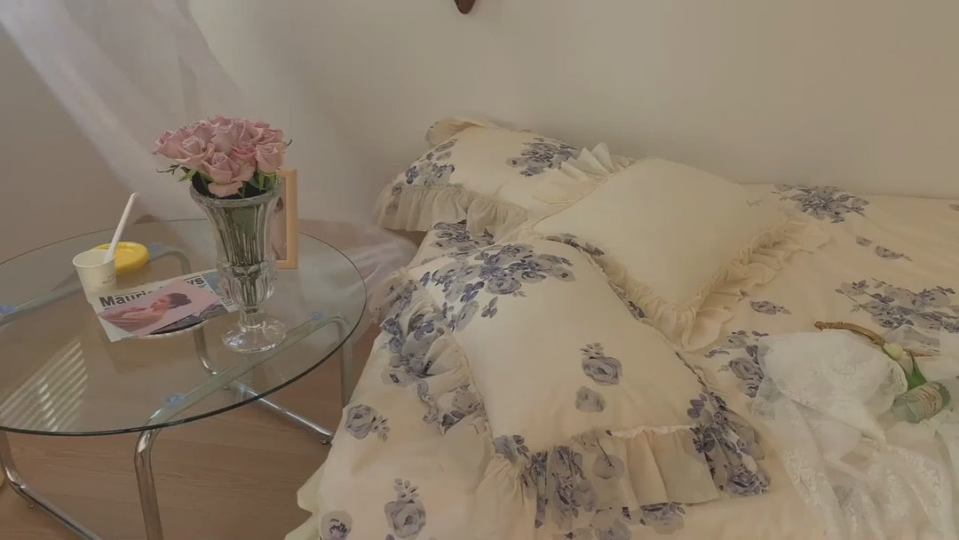 Flower Ink French Ruffles Duvet Cover Set
