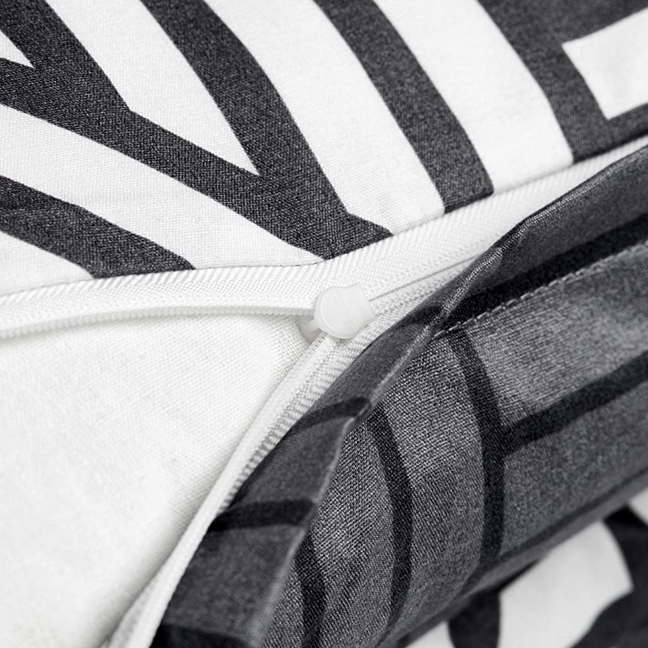 Close-up of the zipper detail on the VibeCore Aesthetic Aztec Geometric Duvet Cover Set, designed for easy closure and a secure fit. The durable zipper complements the bold black and white Aztec geometric pattern, combining functionality with modern style.
