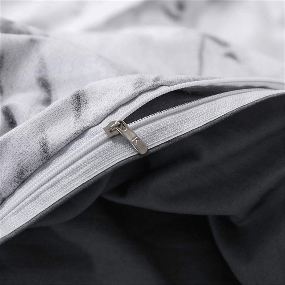 Close-up of the zipper detail on the VibeCore Aesthetic White Marble Duvet Cover Set, designed for easy closure and a secure fit. The durable zipper complements the elegant white marble pattern, adding convenience and style to your bedding.